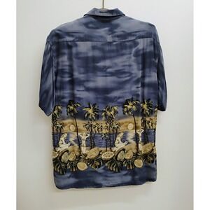 Campia Moda Men's Large Blue Hawaiian Shirt Pin Up Tropical Beach Print Rayon